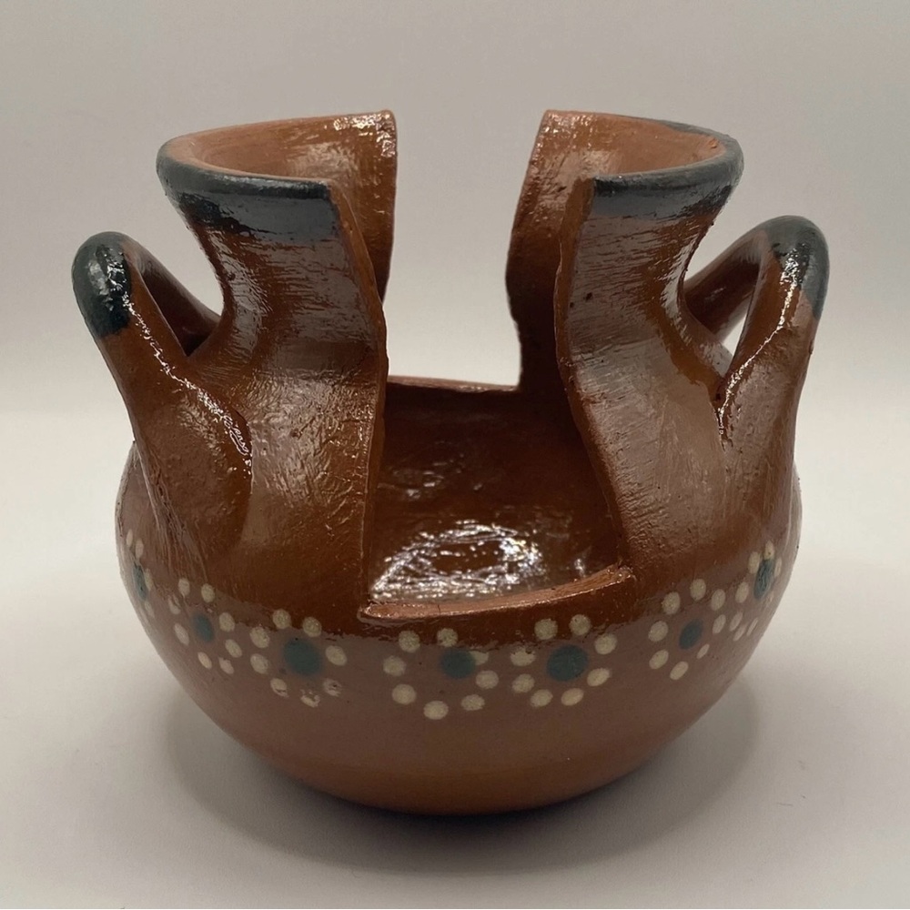 Tlaquepaque Mexican Pottery Barro Redware Red Clay Napkin Holder Small Flowers